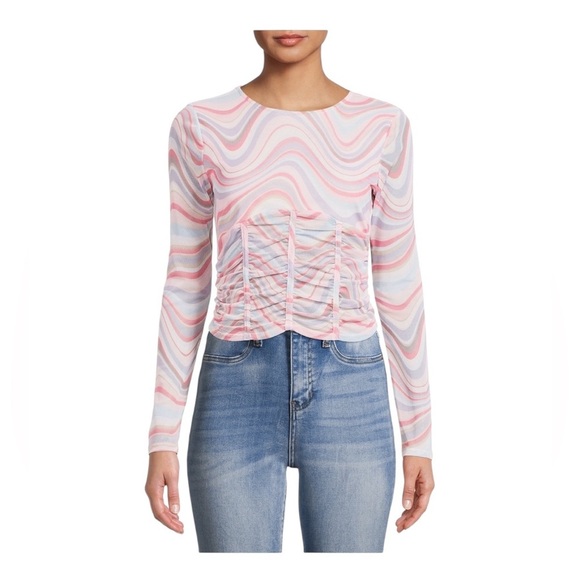 Madden NYC Sheer Corset Ruched Top (Size:Large) - Picture 1 of 11